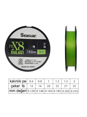 Seaguar Dulast PE 8 Örgü Spin İpi 150mt Flash Green